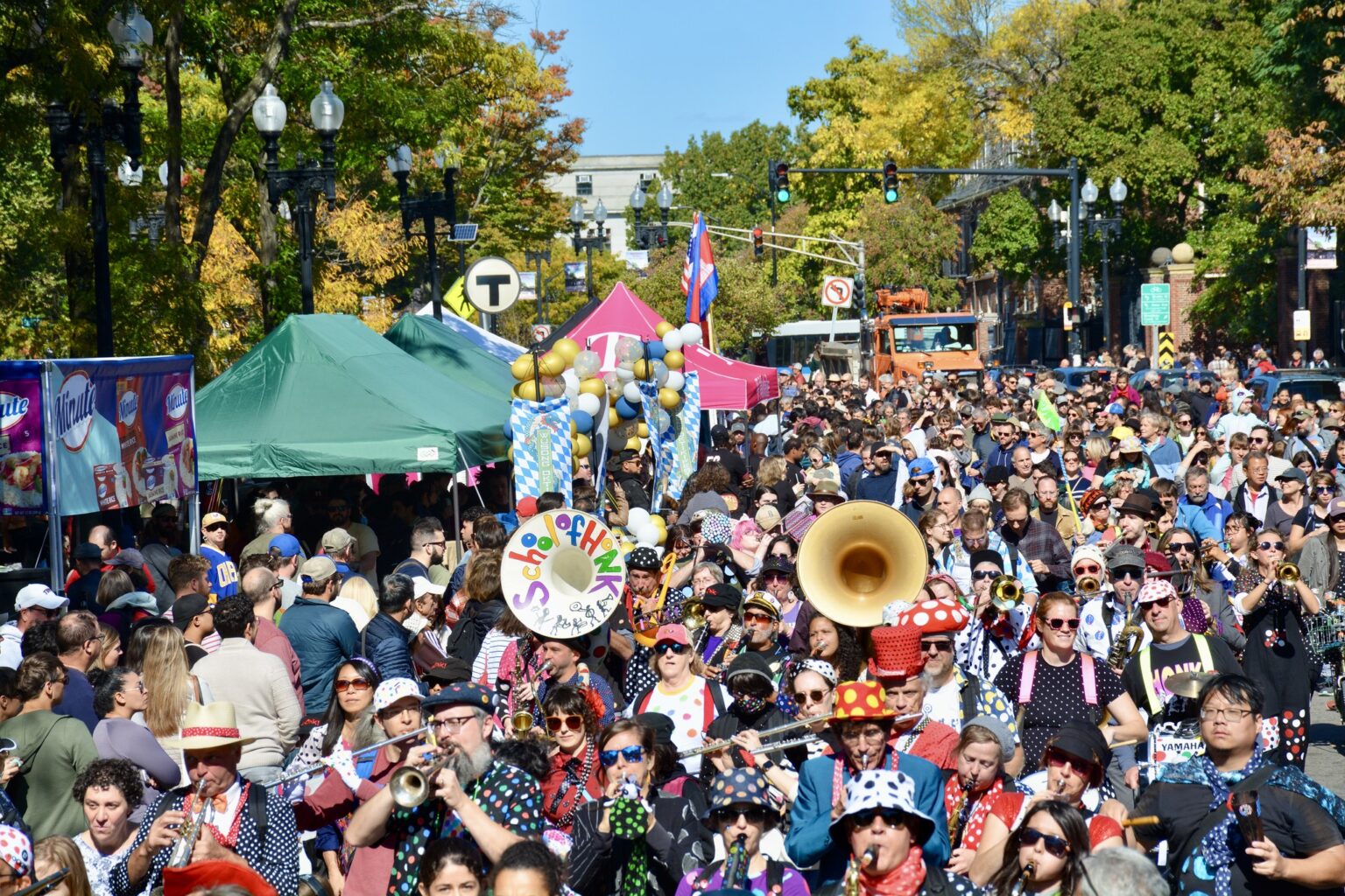 People gathering in the street for Oktoberfest