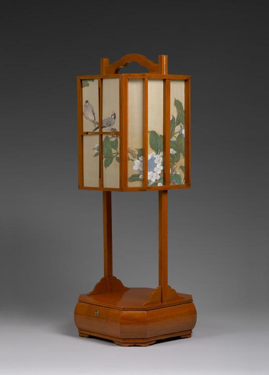 A painted lantern exhibit at the Harvard Art Museum.
