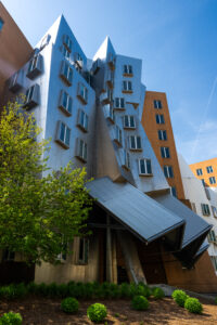Stata Center. A silver and brown building that looks abstract.